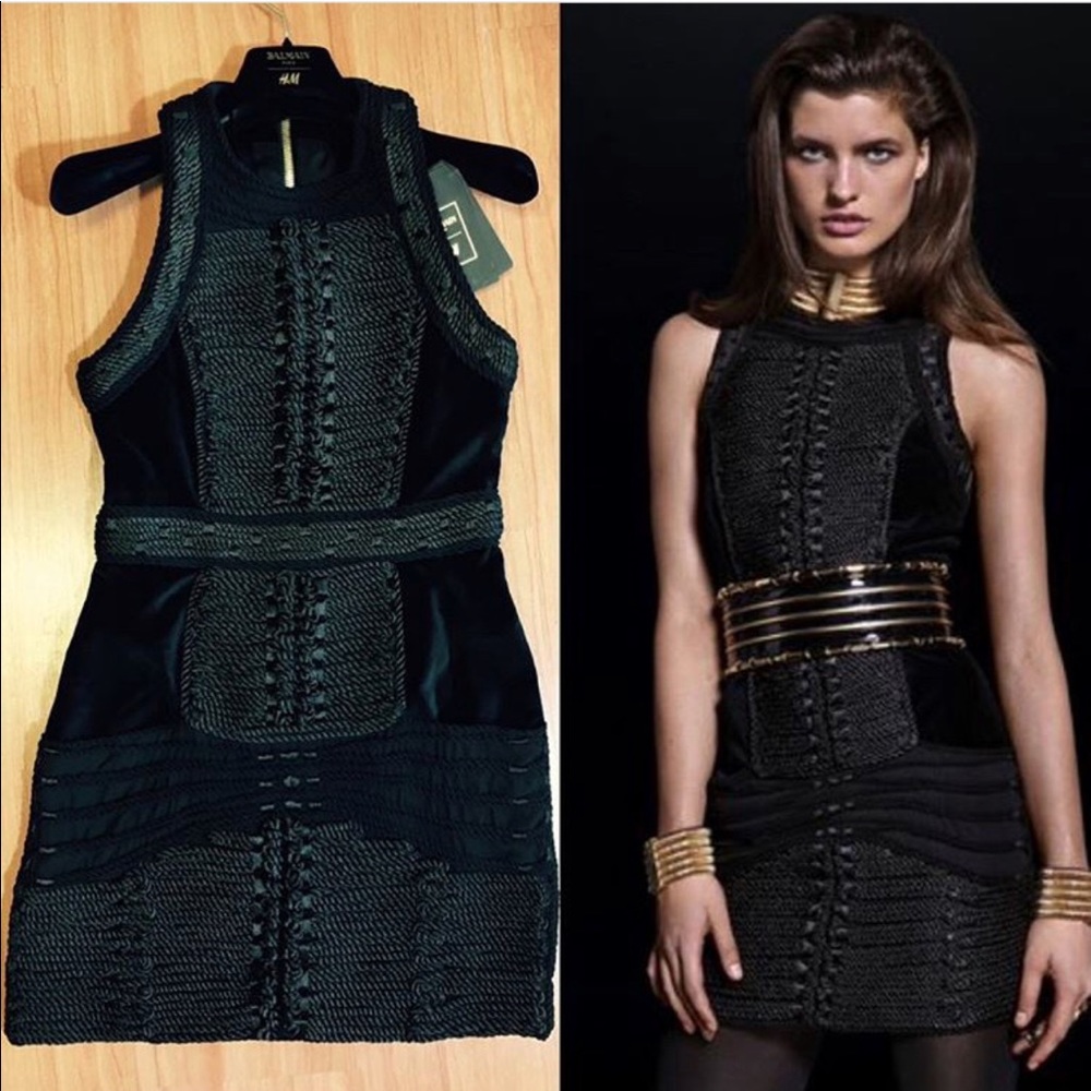 NWT Balmain x H&M Black Velvet Rope Dress SZ 8